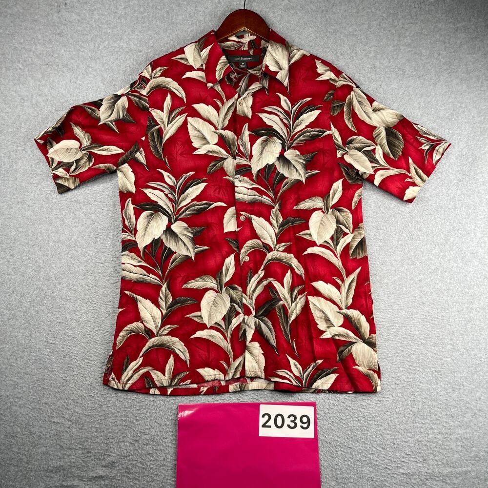 Croft & Barrow Tropical Print Shirt Red Beach Medium Button Up Short Sleeve Mens
